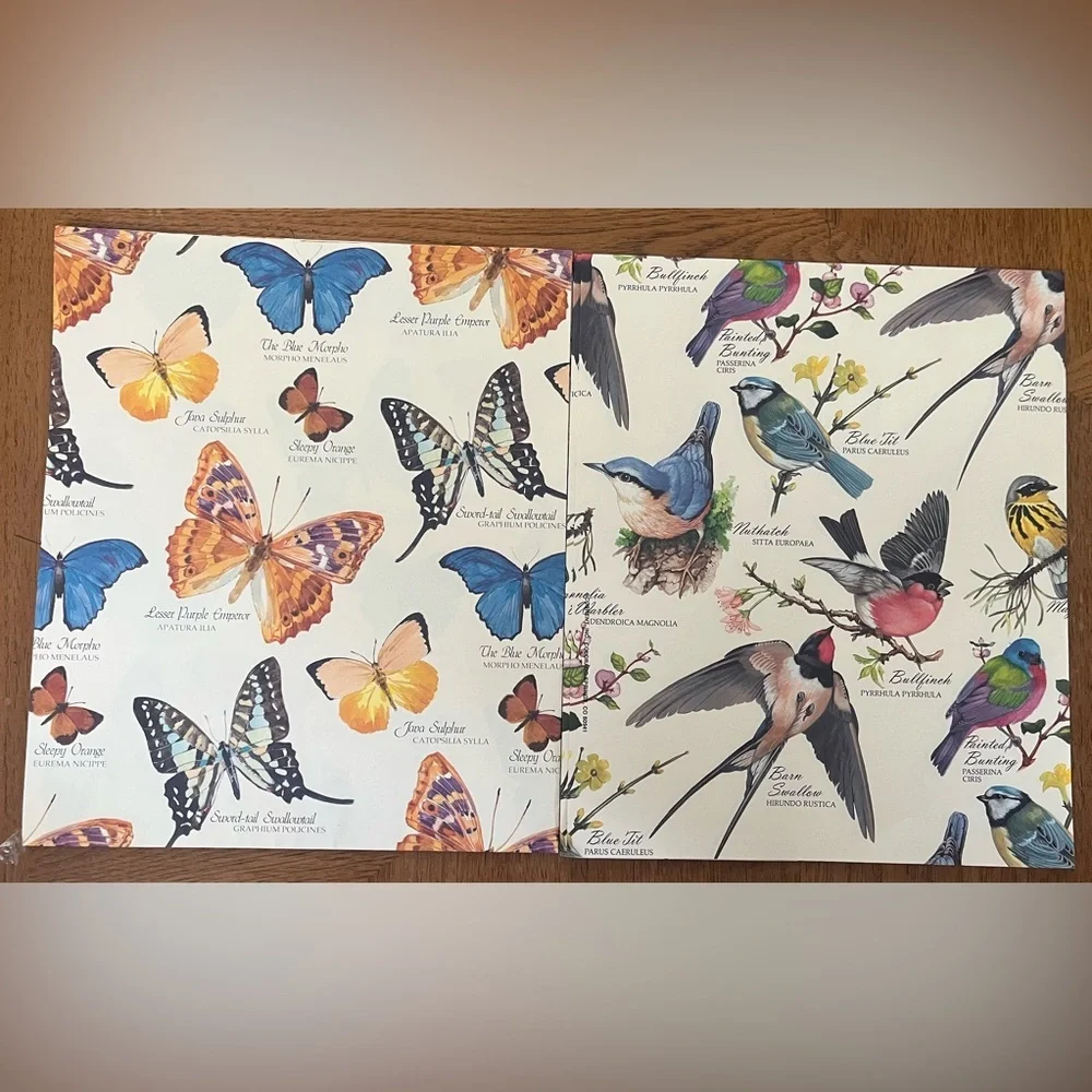 2 brand new sheets vintage gift wrap butterfly and birds